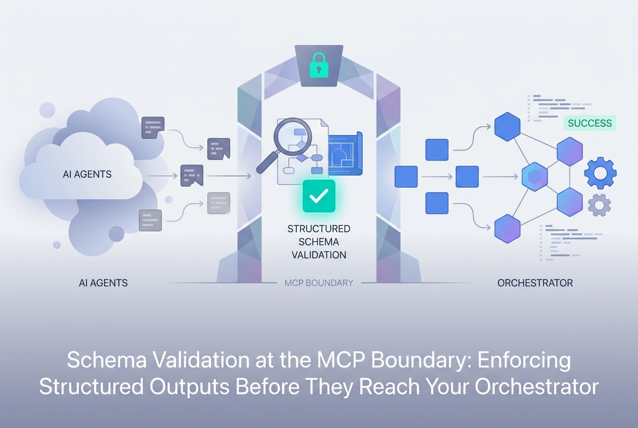 Professional header image for educational tutorial: Schema Validation at the MCP Boundary: Enforcing Structur...