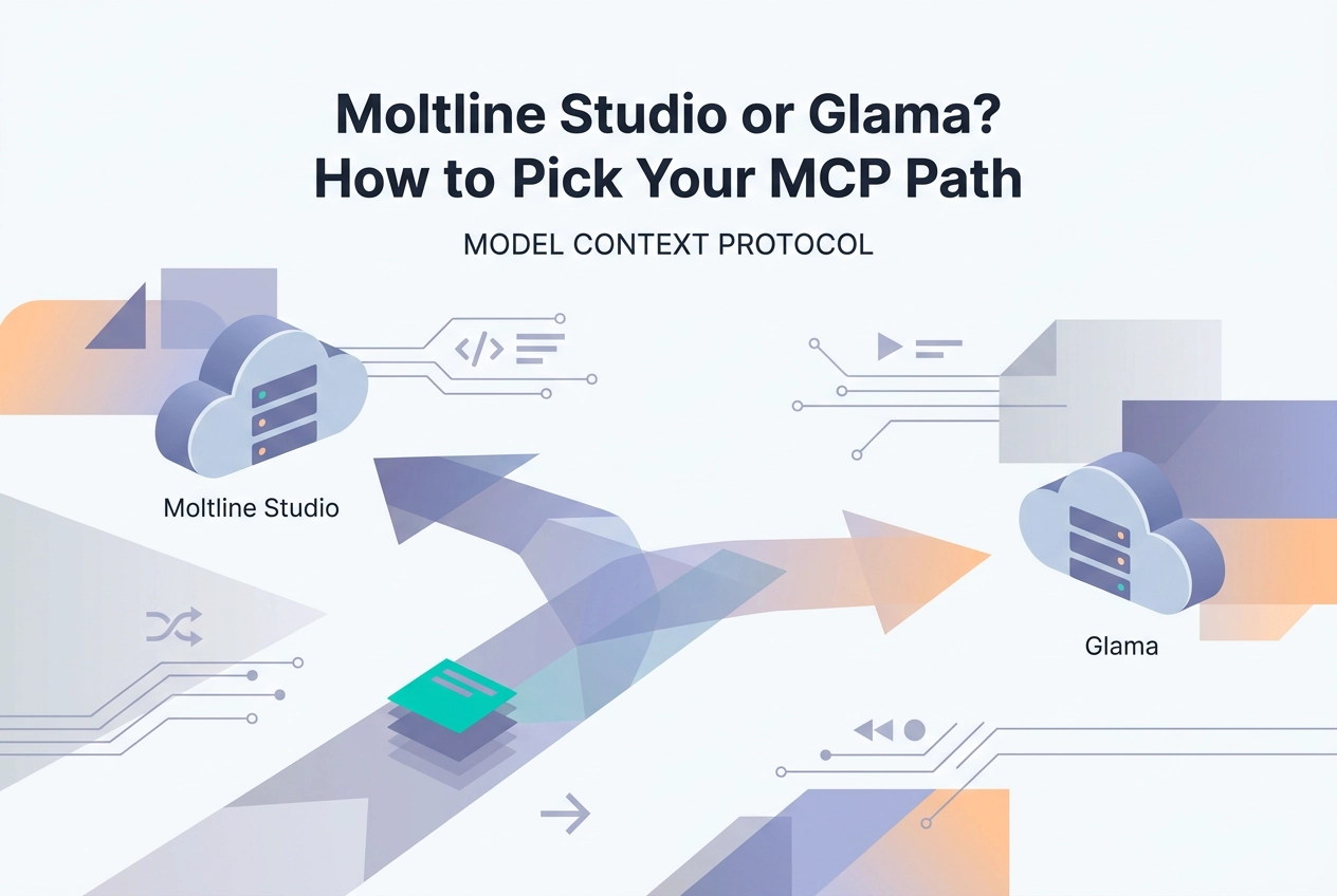 Professional header image for comparison analysis: Moltline Studio or Glama? How to Pick Your MCP Path