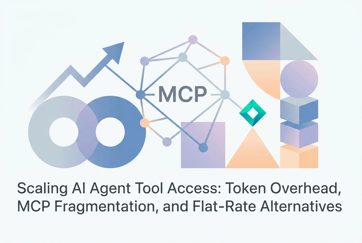 Professional header image for industry analysis: Scaling AI Agent Tool Access: Token Overhead, MCP Fragmen...