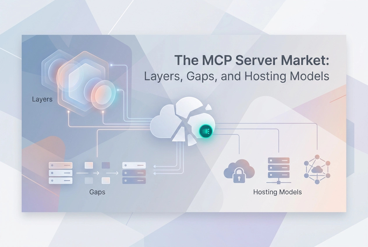 Professional header image for industry analysis: The MCP Server Market: Layers, Gaps, and Hosting Models