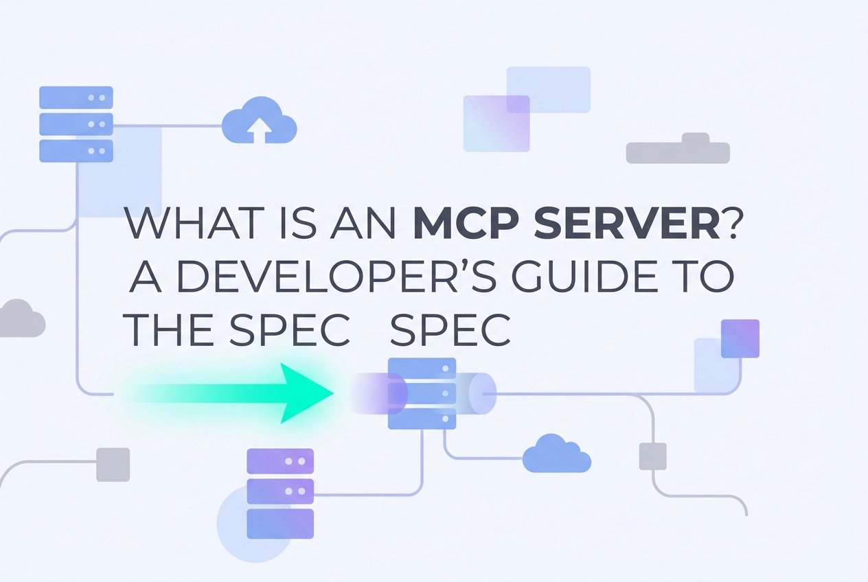 Professional header image for educational tutorial: What Is an MCP Server? A Developer's Guide to the Spec