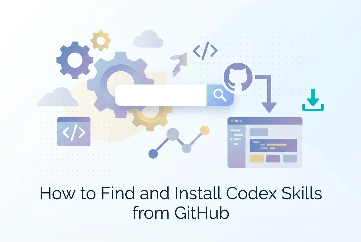 Professional header image for educational tutorial: How to Find and Install Codex Skills from GitHub