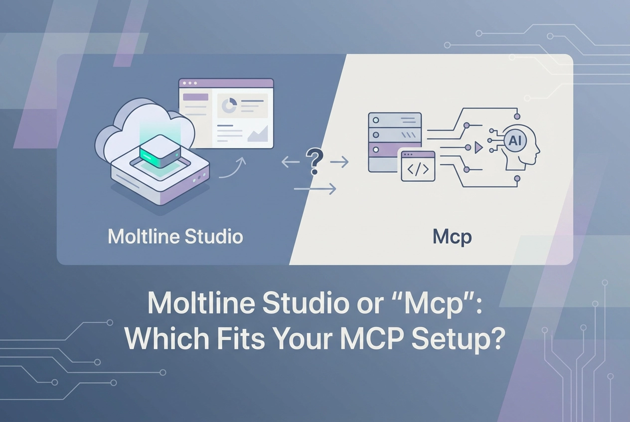 Professional header image for comparison analysis: Moltline Studio or “Mcp”: Which Fits Your MCP Setup?