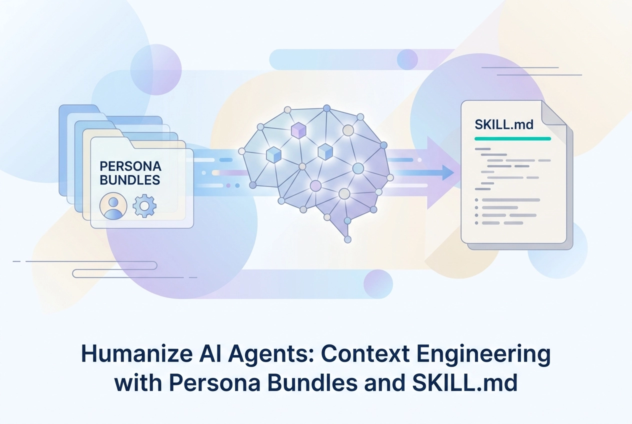 Professional header image for educational tutorial: Humanize AI Agents: Context Engineering with Persona Bund...