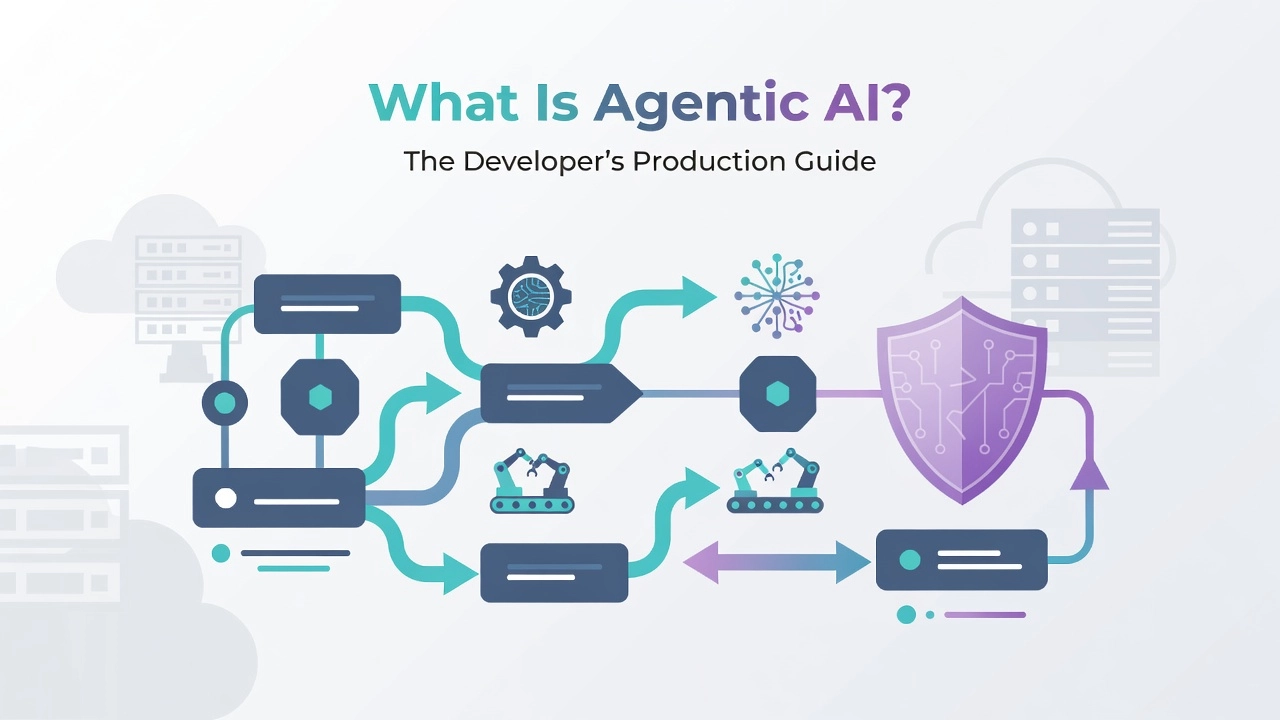 Professional header image for industry analysis: What Is Agentic AI? The Developer's Production Guide