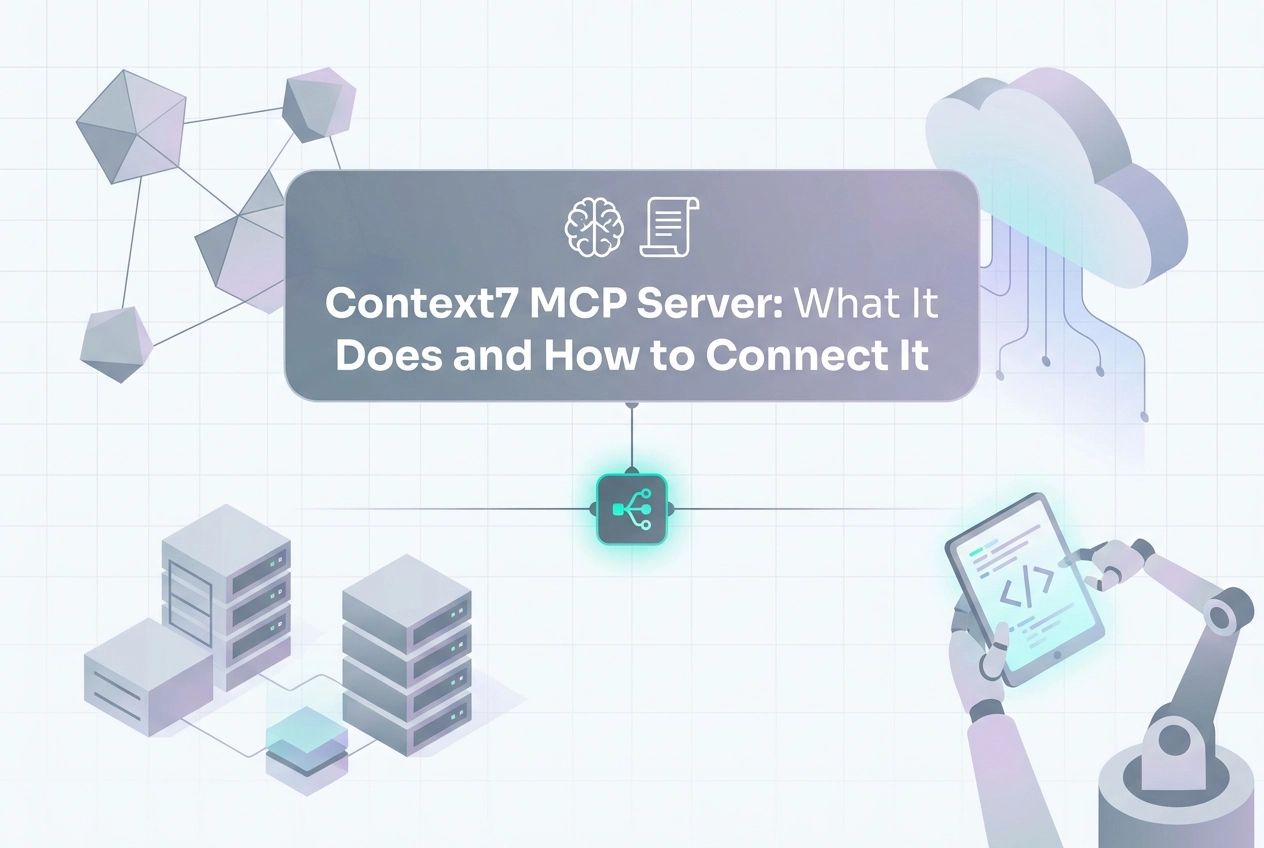 Professional header image for educational tutorial: Context7 MCP Server: What It Does and How to Connect It